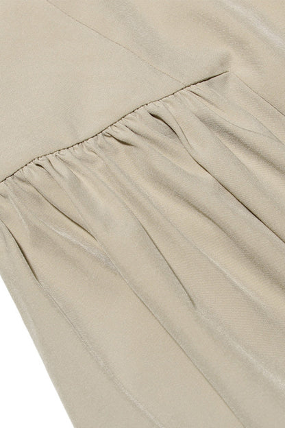 Apricot - Women's elegant beige corset-style midi dress featuring underwire cups, spaghetti straps, a drop waist, and a full sweeping skirt.