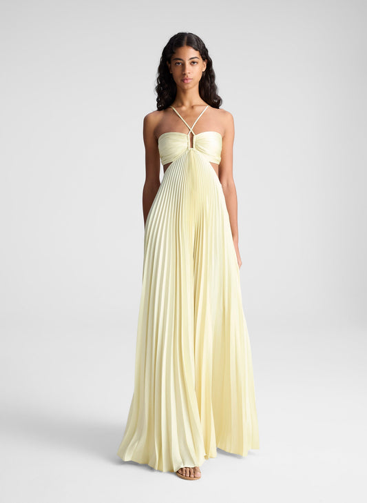Plissé Cut-Out Maxi Dress with Ruched Bodice