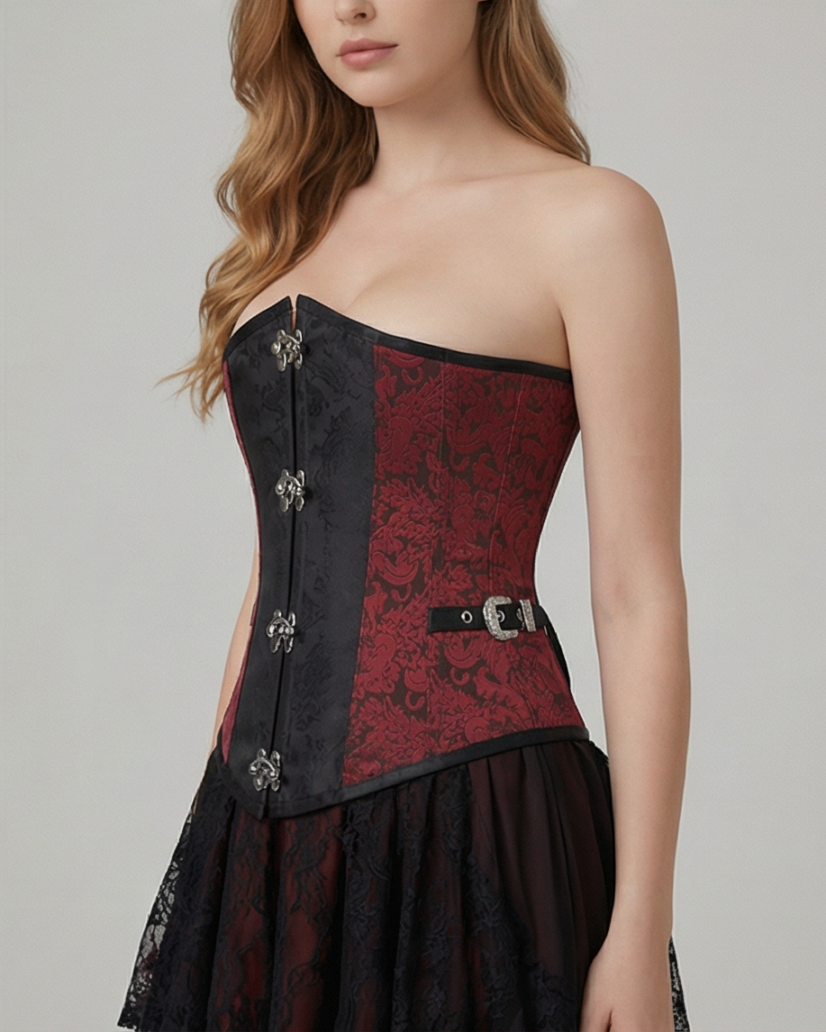 The Versailles Brocade Cincher Burgundy