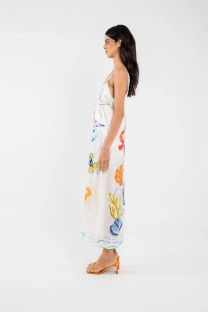 Women's Satin Finish Slip Dress with a Nautical Print