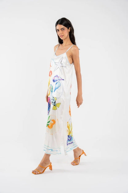 Women's Satin Finish Slip Dress with a Nautical Print