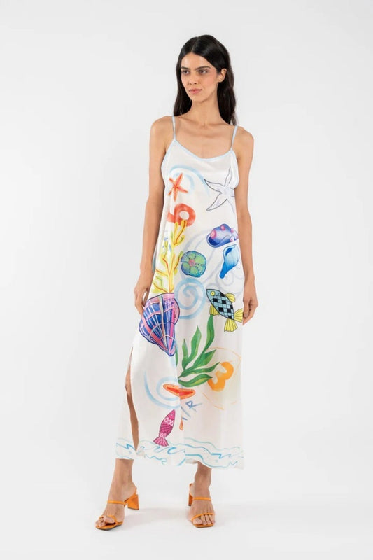 Women's Satin Finish Slip Dress with a Nautical Print
