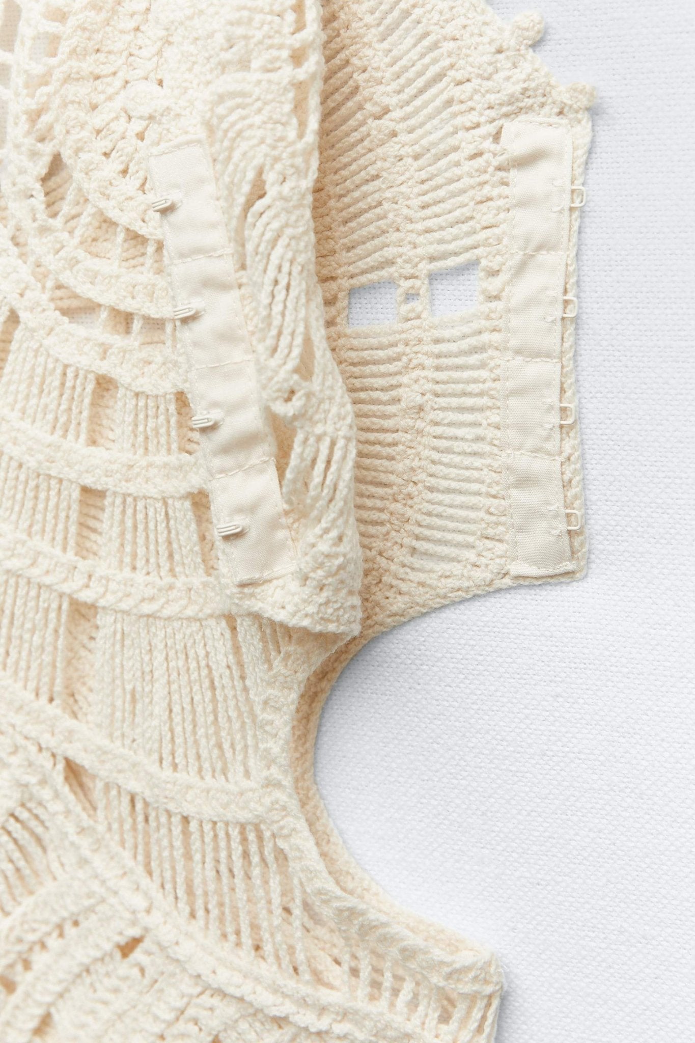 Beige - Women's cream-coloured, sleeveless maxi dress featuring an intricate circular crochet pattern, plunging V-neckline, and side cut-outs.