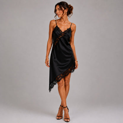 Satin Lace Trim Slip Dress