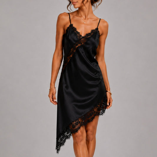 Satin Lace Trim Slip Dress
