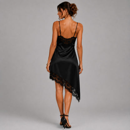 Satin Lace Trim Slip Dress
