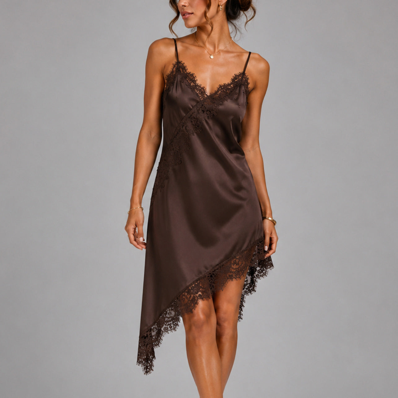 Satin Lace Trim Slip Dress