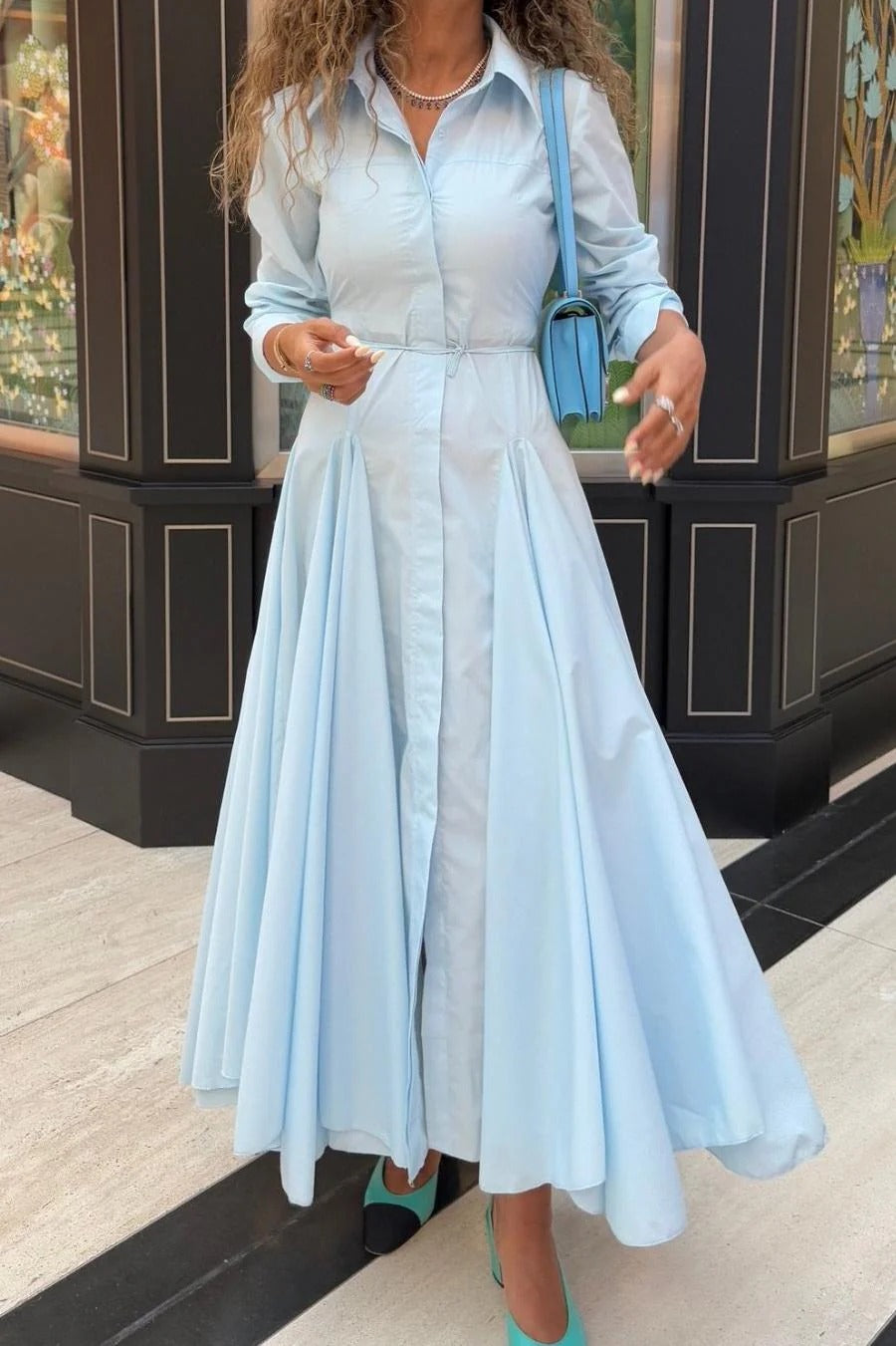 light blue button up dress Malina. Button Down Cotton Mini Dress ELF