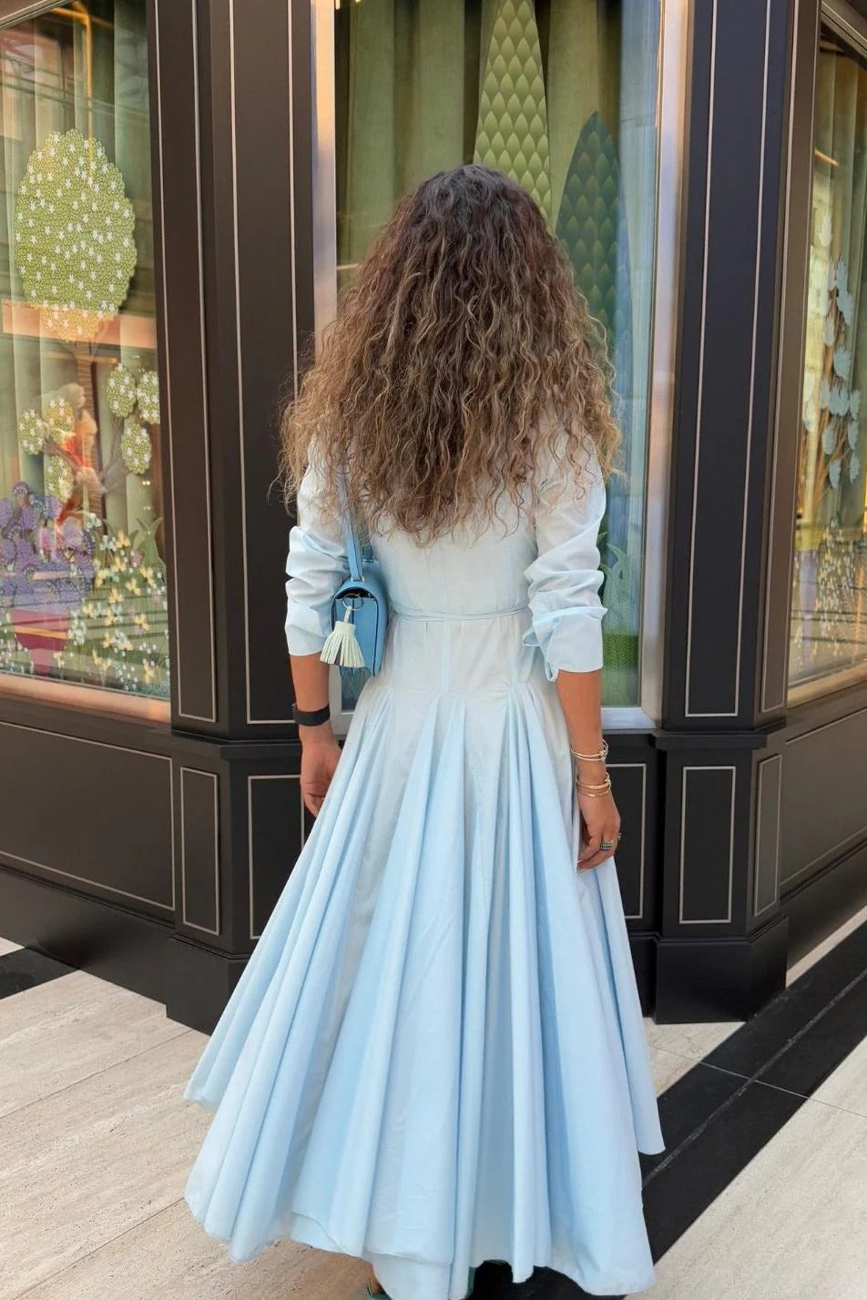 light blue button down dress Retro Style Light Blue Dress with Faux Button Down Placket Marmalade-shop